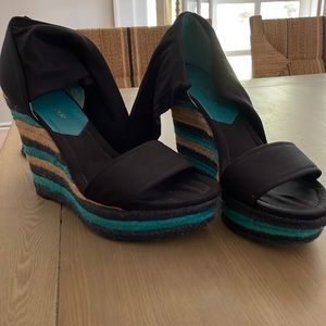 Navy blue wedge sandals 8 1/2 w